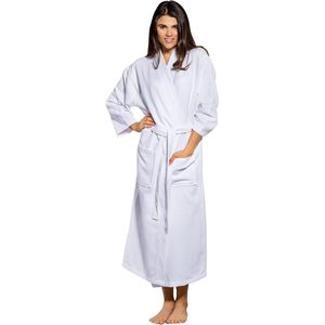 Bata de Baño Kimono Blanca Tipo Waffle Unisex, Larga, Holgada, con Cuello en V, de Algodón, Personalizable para Mujer - Product Image 1