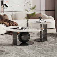 Table basse ronde moderne de salon en acier inoxydable doré de haute qualité avec plateau en marbre