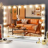 Miroir de maquillage sur pied avec écran tactile carré 80x60 cm, 18 ampoules LED, grossissement, cadre en métal, 3 éclairages