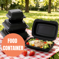 Boîtes d'emballage alimentaire 9x6 pouces, 6x6 pouces, couleur noire, pour hamburgers, salades, plats à emporter, contenants pour déjeuner, conteneurs MFPP, logo imprimé
