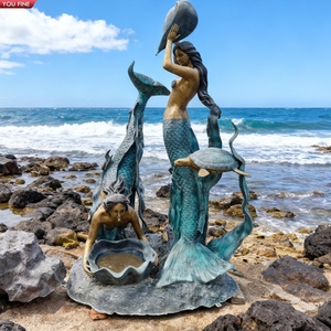 YOUFINE Patinierte Bronzene Meerjungfrau-Skulptur mit Schildkröte für Park und Garten - Product Image 6