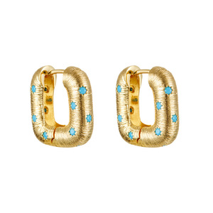 U Shape <b>Stud</b> <b>Earrings</b> Gold Silver <b>Turquoise</b> Inlay Geometric Design Everyday Wear Fashion Jewelry - Product Image 4