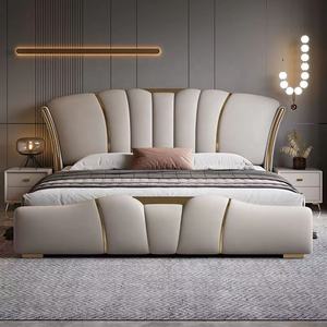 Cama de cuero de lujo ligera Italiana Moderna dormitorio principal cama doble minimalista de gama alta ambiente de lujo paquete suave cama de boda - Product Image 3