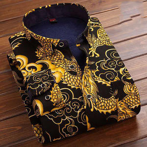Nuova <span class=keywords><strong>camicia</strong></span> da <span class=keywords><strong>uomo</strong></span> a maniche lunghe in stile cinese con stampa drago Plus <span class=keywords><strong>velluto</strong></span> con risvolto da <span class=keywords><strong>uomo</strong></span> camicie Casual invernali calde e spesse - Product Image 3