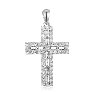 Collar Clásico de Compromiso con Colgante de Cruz y Diamante CVD Cultivado en Laboratorio, Chapado en Oro de 10K/14K/18K sobre Plata Personalizada, Cadena para Suéter, Regalo VS - Product Image 1