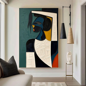 Abstract Portrait Oil Painting On Canvas With <b>Frame</b> Hand Painted Textured Art Indoor Wall Decor for <b>Gallery</b> and living room - Product Image 5