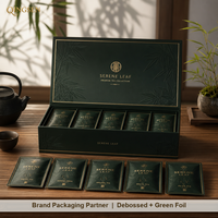 Boîte cadeau rigide de luxe en bambou gaufré vert forêt, avec fermeture magnétique, pour sachets de thé, emballage de boissons, collection de thé