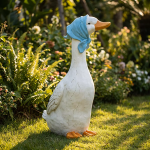 Statue de canard en résine blanche grandeur nature, vente en gros d'usine, ornement pour extérieur, jardin, pelouse, paysage, sculpture décorative, oie - Product Image 2