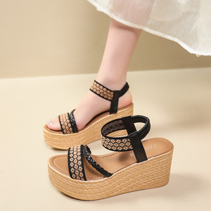 Women Woven Roman <b>Sandals</b> Summer New Style <b>Platform</b> Elegant Thick Sole <b>Wedge</b> <b>Sandals</b> for Tall Short People - Product Image 1