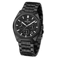 Montre chronographe à quartz pour homme, trois sous-cadrans, fenêtre de date, cadran bleu soleil, boîtier en or rose, bracelet en acier