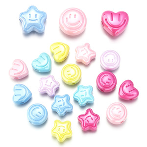 Cuentas Acrílicas Coloridas con Diseño de Cara Feliz, Planas, Redondas, en Forma de Corazón y Estrella, para DIY, Pulseras, Collares, Accesorios para Teléfonos Móviles - Product Image 1