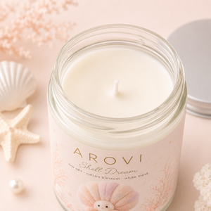 Arovi - Vela Aromática de Cera de Soya con Aroma a Conchas Marinas, 150g, con Tapa de Lata Plateada y Caja de Regalo Personalizada para Spa y Fragancia del Hogar - Product Image 3