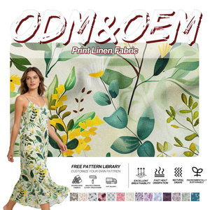 Tissu en <span class=keywords><strong>lin</strong></span> botanique imprimé sur mesure pour robes d'été, vêtements de plage, texture naturelle, tissé, vente en gros, matière pour vêtements - Product Image 1