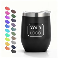 Gobelet à vin sans pied de 12 oz en acier inoxydable à double paroi isolé sous vide avec logo personnalisé, couvercle anti-éclaboussures, cadeau de mariage ou de camping