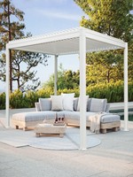 Pergola en aluminium imperméable pour piscine avec rideaux latéraux et moustiquaire, pergola de patio extérieure