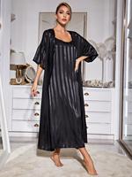Robe de nuit en soie à rayures personnalisées Chemise de nuit 2 pièces Robe de mariée rose Ensembles Peignoirs en satin Cami Demoiselle d'honneur