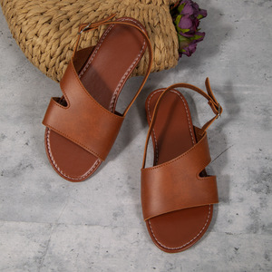 Sandales plates à bout ouvert pour femmes, découpées, à bride unique avec boucle à la cheville, grandes tailles, décontractées, pour la plage - Product Image 6