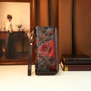 Borsa Clutch Vintage con Fiori 3D in Rilievo per Donna, Portafoglio Lungo Retrò con Decorazioni Floreali e Cinturino da Polso - Product Image 2