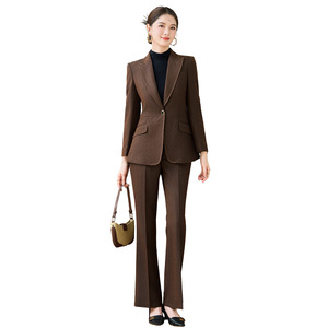 Women's Suit Set Viscose Fiber Anti-Wrinkle Office Lady Style Navy Blue Brown Elegant Business Wear for Interviews and - Product Image 5