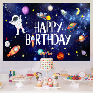 Latar Belakang Selamat Ulang Tahun Astronot Planet Luar Angkasa Latar Belakang Spanduk Cetak Digital untuk Perlengkapan Dekorasi Pesta Anak Laki-Laki - Product Image 2