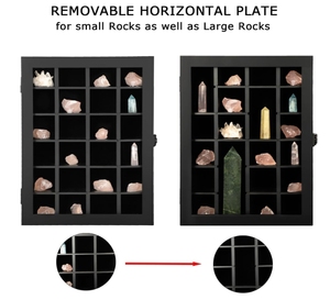 ตู้โชว์แร่แบบล็อคได้รุ่นใหม่ 24 ช่อง สีดำ โครงไม้ พร้อมกระจกด้านหน้า สำหรับสะสมคริสตัล - Product Image 6