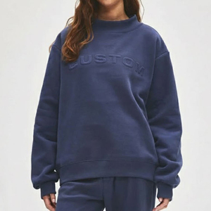 Felpa con Collo Alto Personalizzata, Pullover Oversize in Misto Cotone 330gsm, Felpa con Collo Alto Goffrato per Donna - Product Image 1