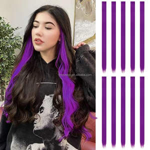 22 英寸 K-POP RUMI 紫色丝质直波浪高温合成夹式接发件（女式） - Product Image 1