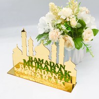 Décoration Ramadan Kareem, décoration islamique moderne, silhouette de mosquée en acrylique doré, ornement de bureau Ramadan, décoration musulmane Ramadan