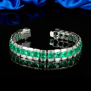 Ashion Jewelry-pulsera de plata 925 para mujer, brazalete de tenis de circonita verde esmeralda