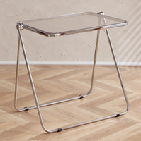 Meubles de restaurant modernes, table en acier inoxydable, chaise pliante renforcée en acrylique transparent, combinaison table et chaise pour usage commercial