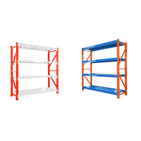 Étagère industrielle bleue, blanche et orange, réglable, avec étagères supplémentaires disponibles, capacité de charge de 100 à 500 kg