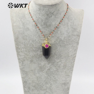 Collier charmant à quartz fumé plaqué or 18k avec pointe de quartz hexagonale druzy, collier à quartz populaire, WT-N1289 - Product Image 5