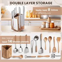 360 °   Rak Pisau Magnetik Putar Universal dari Kayu Akasia, Penyangga Peralatan Dapur, Organizer untuk Meja Dapur
