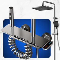 Ensemble de mitigeur de douche chaud et froid gris anthracite avec pommeau de douche pluie, douchette à main et bec de baignoire quatre fonctions, vente en gros directe usine