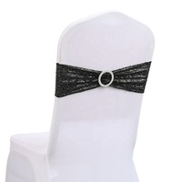Bling Chaise Housse avec Noir Rouge Satin Ceintures Fournitures De Fête De Mariage Décorations Sequin Arc Bandes Polyester Spandex Tissu
