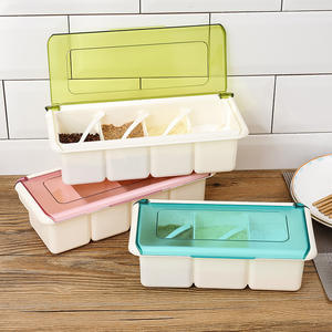 Ensemble de pots à épices pour cuisine domestique, quatre compartiments pour sel et poivre, boîte à assaisonnement anti-humidité avec cuillère - Product Image 1