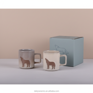 Taza de Café de Cerámica de Gres OEM ODM con Calcomanía de Silueta de Lobo, Esmalte Reactivo, Asa Cuadrada, Taza de Té, Vajilla para el Hogar - Product Image 6