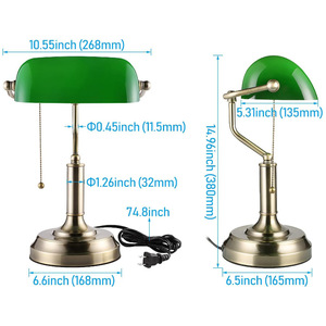European Style Desk <b>Lamp</b> Green Shade Brass Body Led Light Source <b>Office</b> Study Room Decorative Table <b>Lamp</b> - Product Image 4