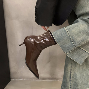 Nouvelles Bottines à Talons Hauts Pointus pour Femmes 2024, Style Français, Doublure Fine en Polaire, Idéales Printemps, Automne, Hiver - Product Image 1