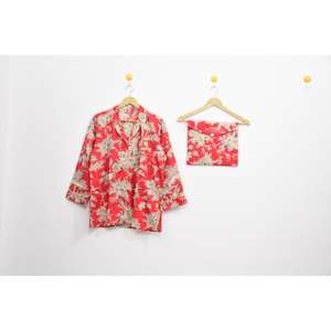 Meilleur ensemble de pyjama en coton floral rouge en gros, imprimé à la main, vêtements de nuit pour femmes, ensembles de vêtements de nuit confortables pour femmes - Product Image 2