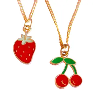 促销时尚项链可爱草莓樱桃设计定制迷人镀金硬珐琅项链成长gif