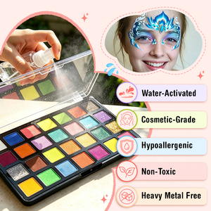 Palette de <span class=keywords><strong>peinture</strong></span> pour le <span class=keywords><strong>visage</strong></span> néon mate pour enfants, 28 couleurs, marque privée, qualité cosmétique, haute pigmentation, séchage rapide, non toxique, activée à l'eau - Product Image 2