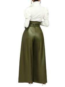 <span class=keywords><strong>Pantaloni</strong></span> a Gamba Larga <span class=keywords><strong>in</strong></span> <span class=keywords><strong>Pelle</strong></span> PU Traspirante con Cintura Metallica, Design INS a Vita Alta, Stile Moda Primaverile per Nightclub - Product Image 4