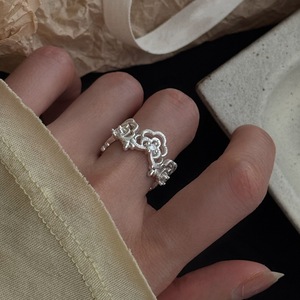 Anillo de Plata de Ley S925 Retro de Alta Gama con Diseño de Encaje Floral y Diamantes en Forma de Nube, Anillo en Capas con Incrustaciones para Mujer - Product Image 1