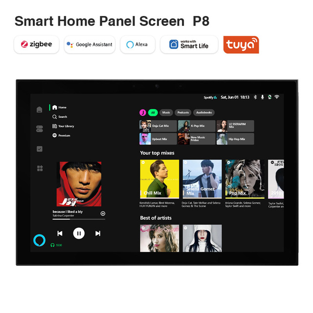 Smart Home Panel Screen P8 10 Inch Zigbee Gateway Tuya Central Control Panel with Google Assistant & Alexa Voice Control