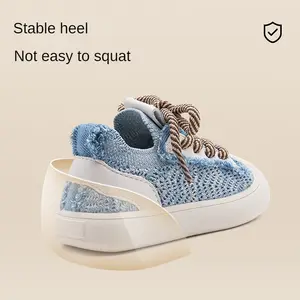 Ebmini fashion denim sepatu pembungkus jari bulat, sepatu sol lembut kasual anak usia 1-3 tahun