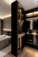Vermonhouzz Dressing sur mesure de luxe avec porte vitrée et éclairage LED intelligent, armoire de rangement modulaire pour villa