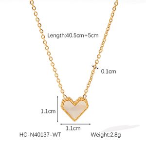 Colliers pendentifs en forme de cœur délicats en acier inoxydable plaqué or 18 carats avec incrustation de coquille blanche anti-allergie pour filles - Product Image 6