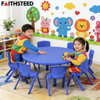 Ensemble de table d'activités ronde bleue robuste pour enfants, bureau d'étude en plastique durable pour la garderie