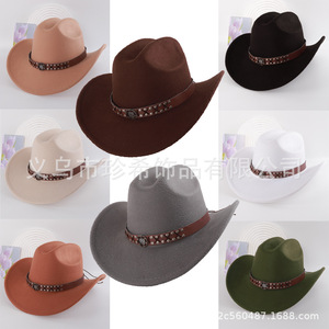 Sombreros de Vaquero de Poliéster con Ala Ancha, Protección Solar, Estilo Retro Artístico, Accesorios de Moda Otoño 2024, Venta al Por Mayor - Product Image 1